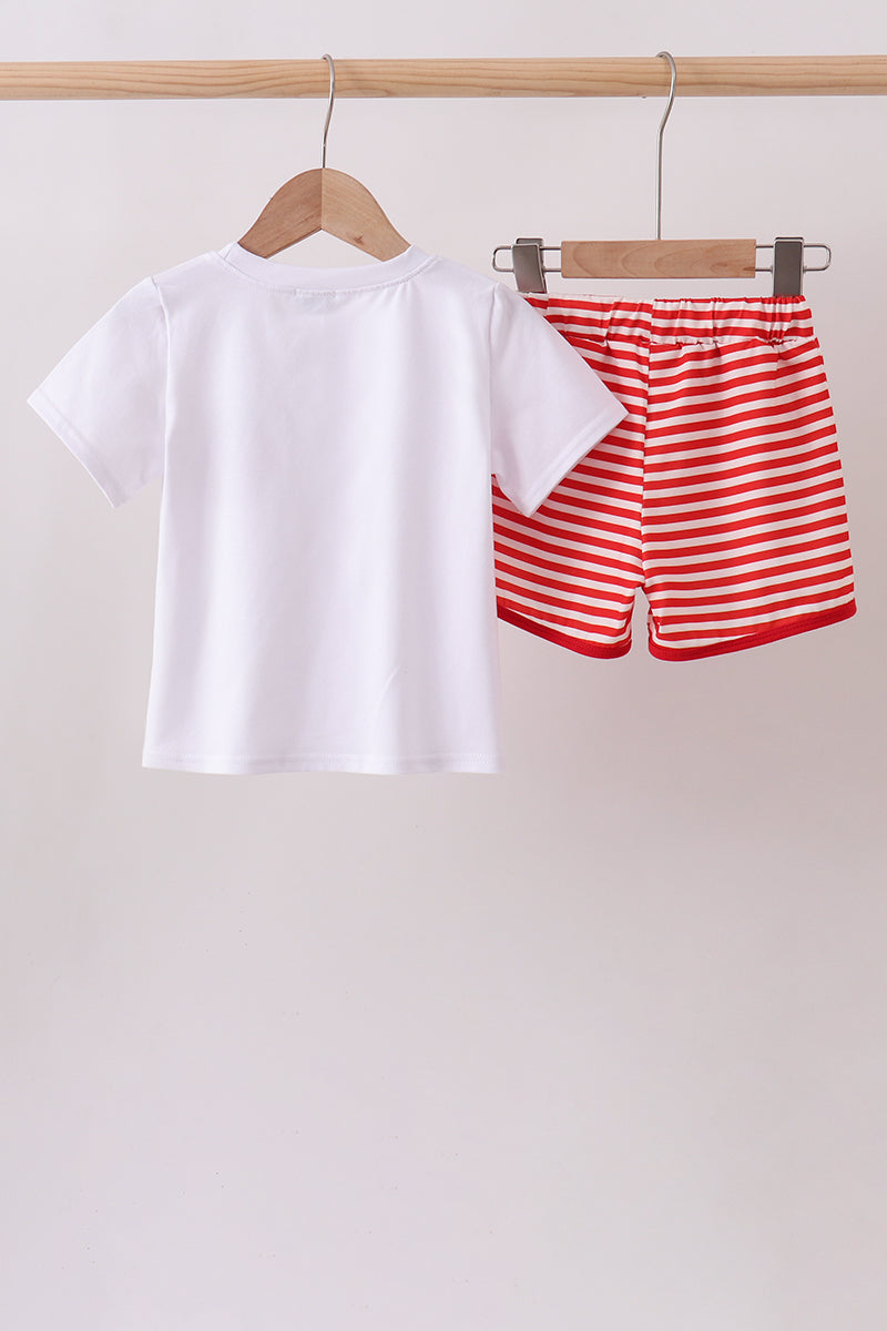 Red Stripe Apple Embroidered Set