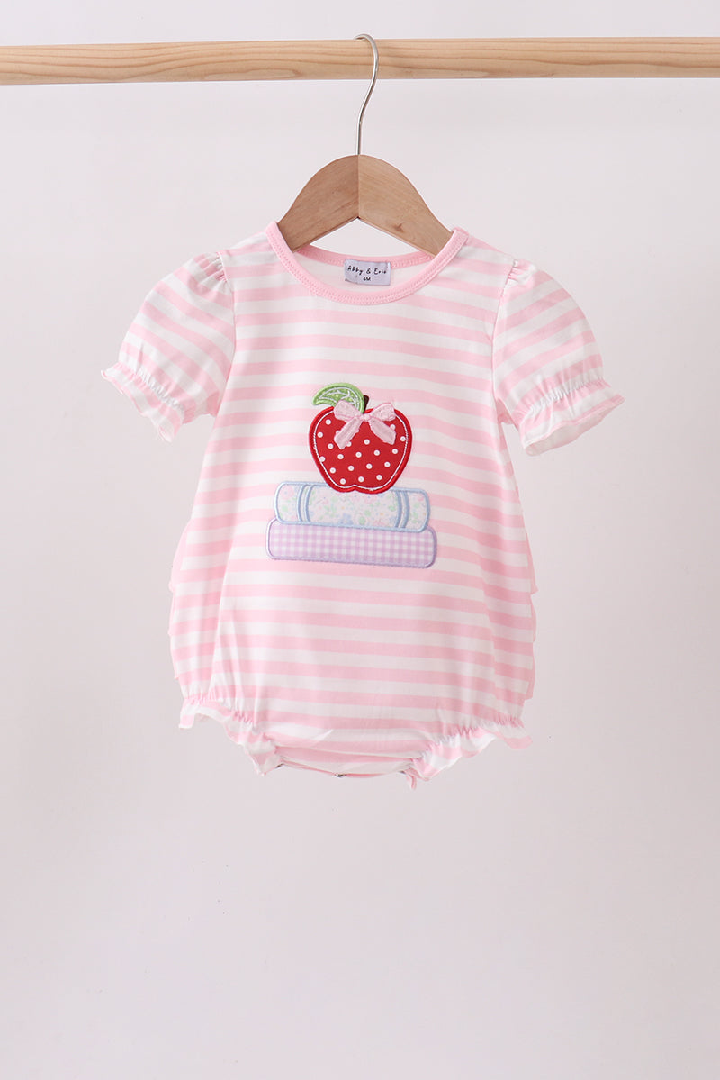 Pink Stripe Apple Book Applique Bubble