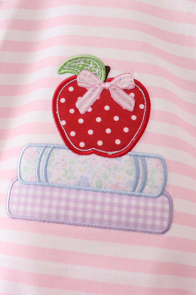 Pink Stripe Apple Book Applique Bubble