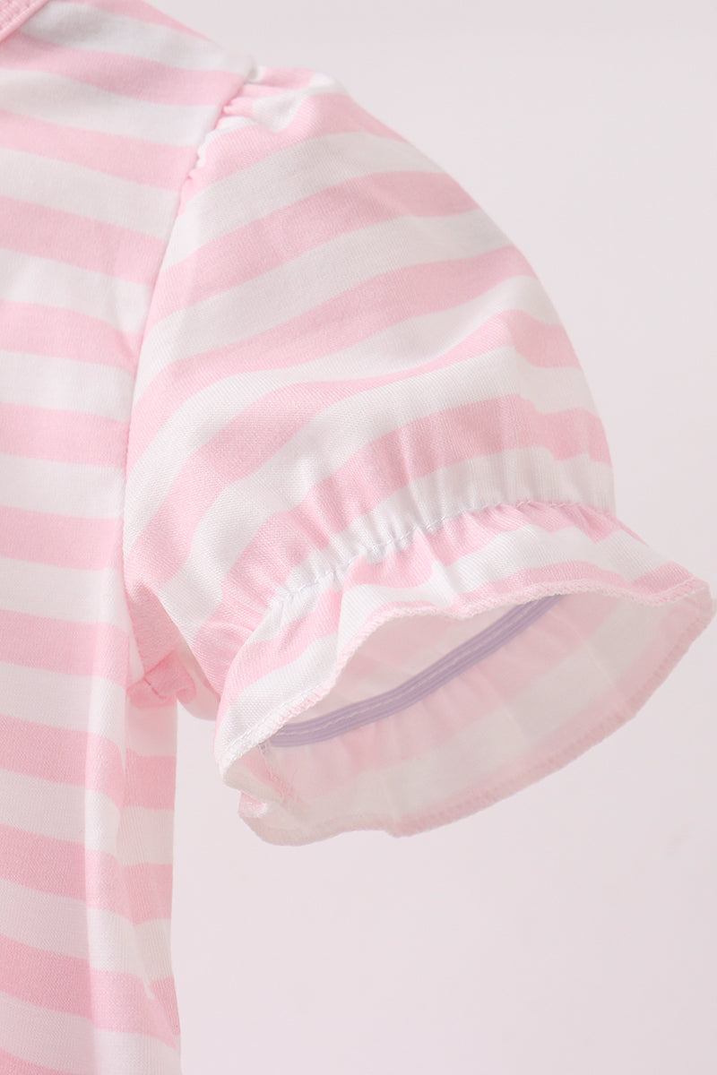 Pink Stripe Apple Book Applique Bubble