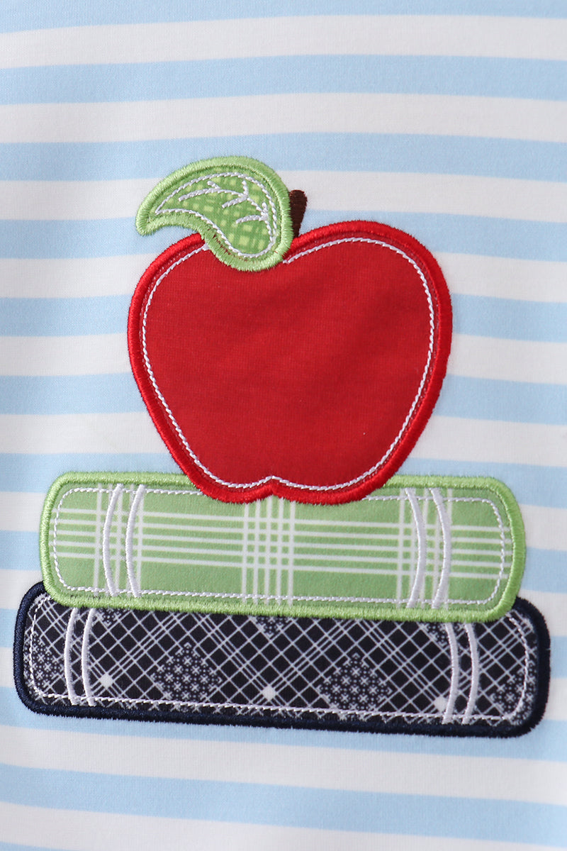 Blue Stripe Apple Book Appliqué Bubble