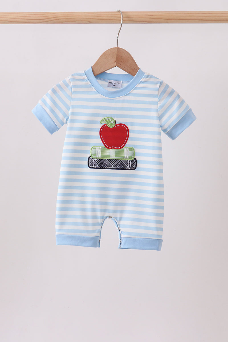 Blue Stripe Apple Book Appliqué Romper