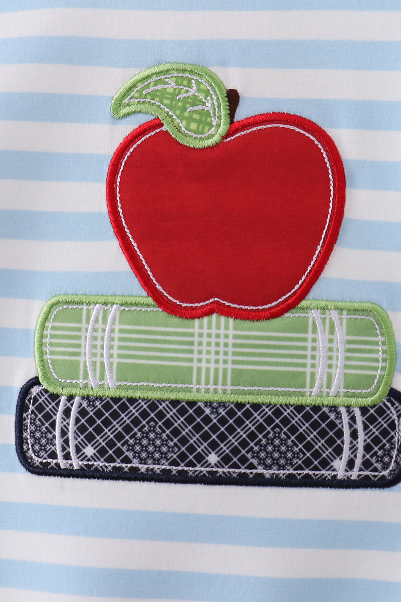 Blue Stripe Apple Book Appliqué Romper