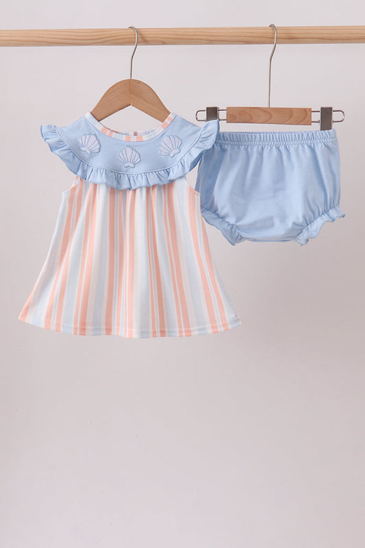 Seashell Stripe Embroidered Bloomer Set