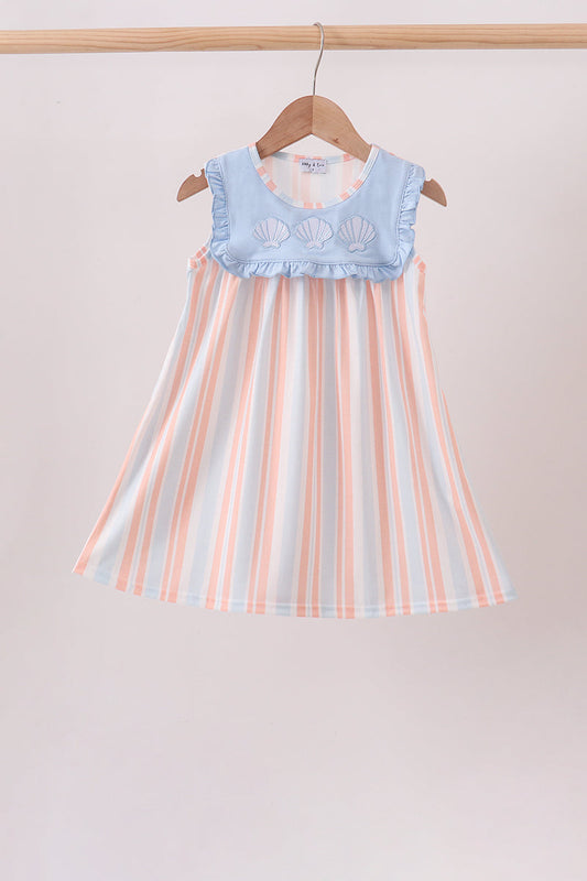 Seashell Stripe Embroidered Dress