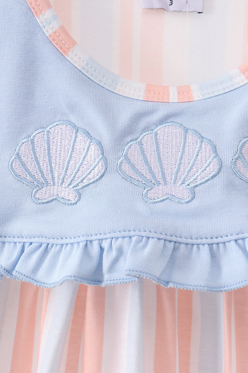 Seashell Stripe Embroidered Dress