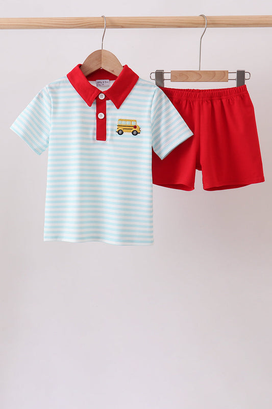 Red Bus Embroidered Set