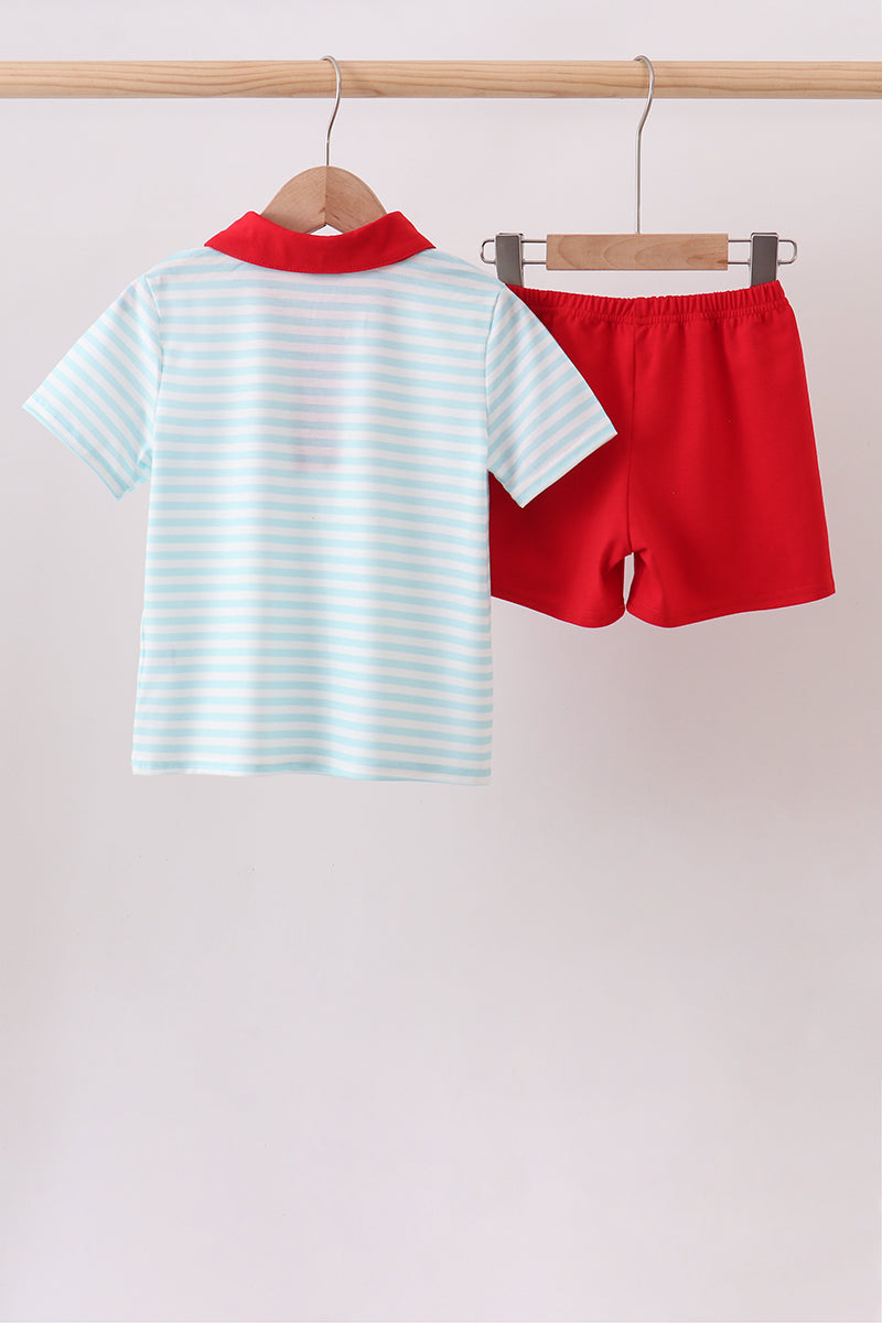 Red Bus Embroidered Set