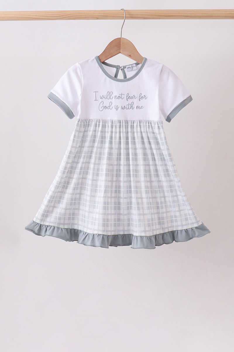 Blue Faith Quote Embroidered Dress
