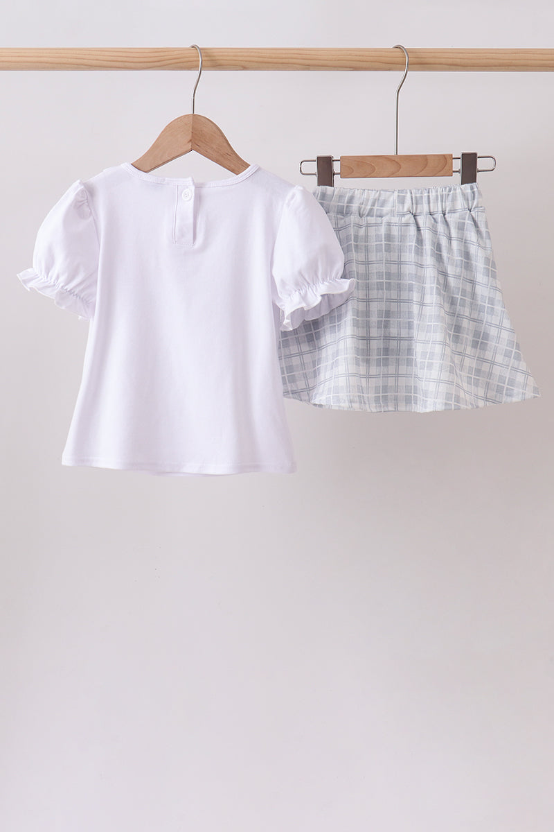 Blue Faith Quote Embroidered Ruffle Shorts Set
