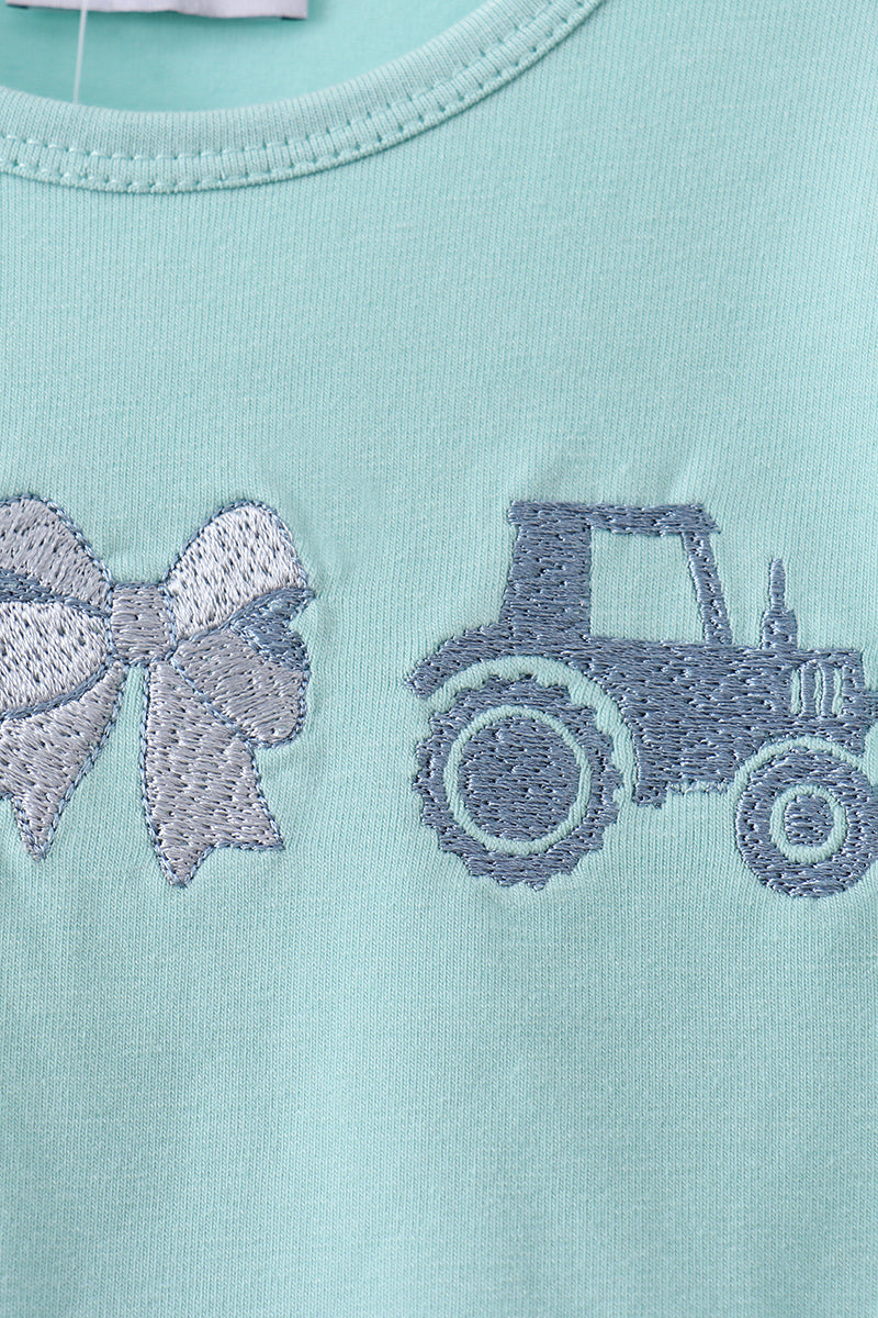 Blue Farm Tractor Embroidered Bloomer Set