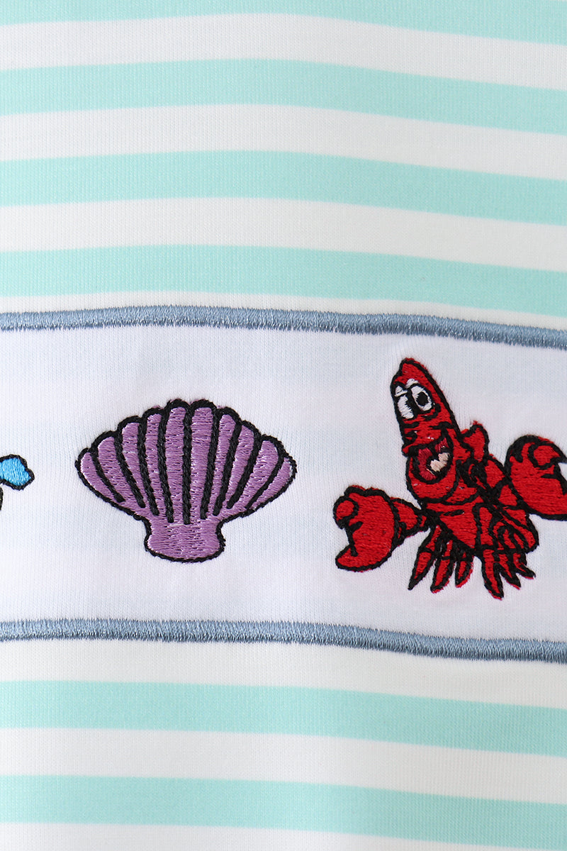 Blue stripe under the sea Embroidered Bubble