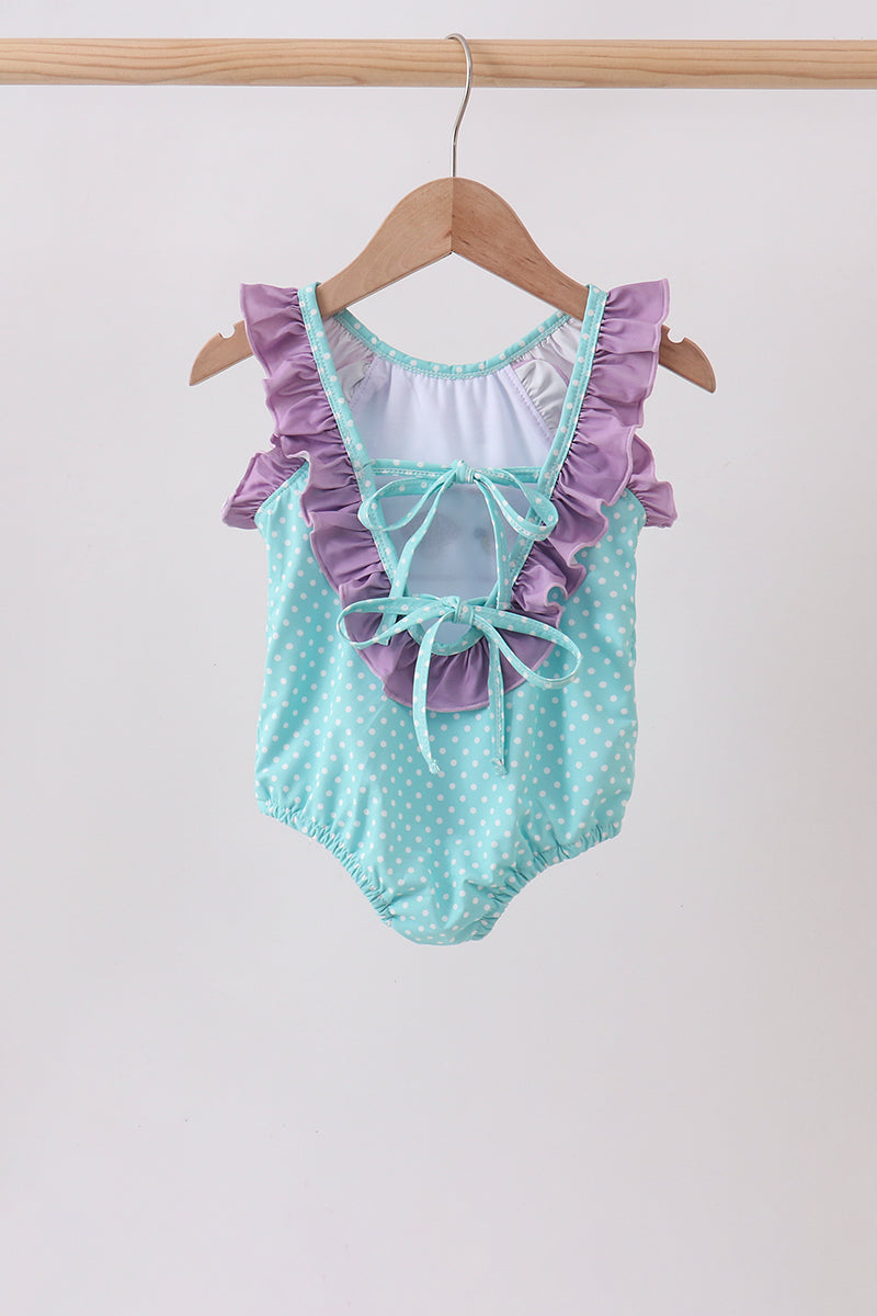 Blue under the sea Embroidered UPF Swim One-Piece