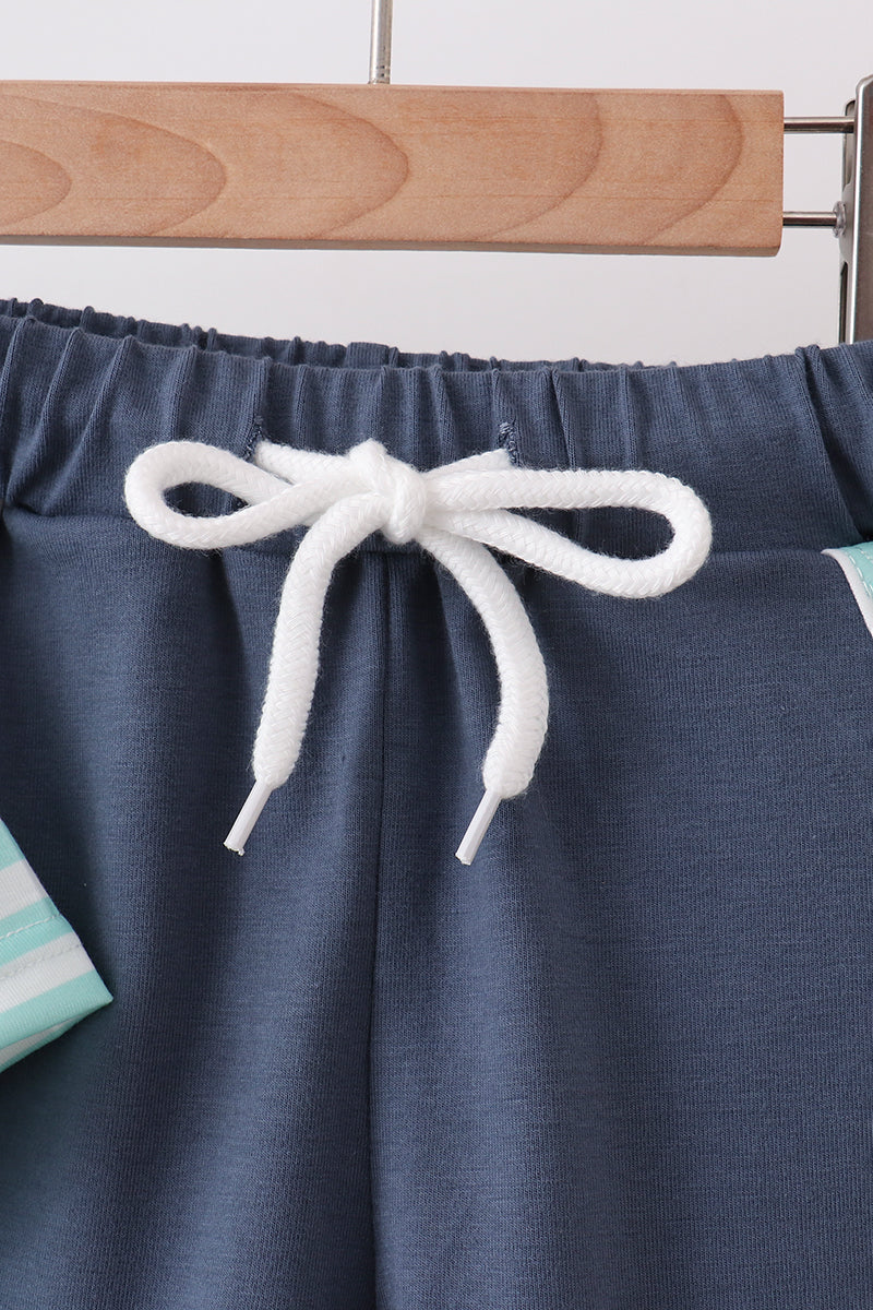 Blue Stripe under the sea Embroidered Set