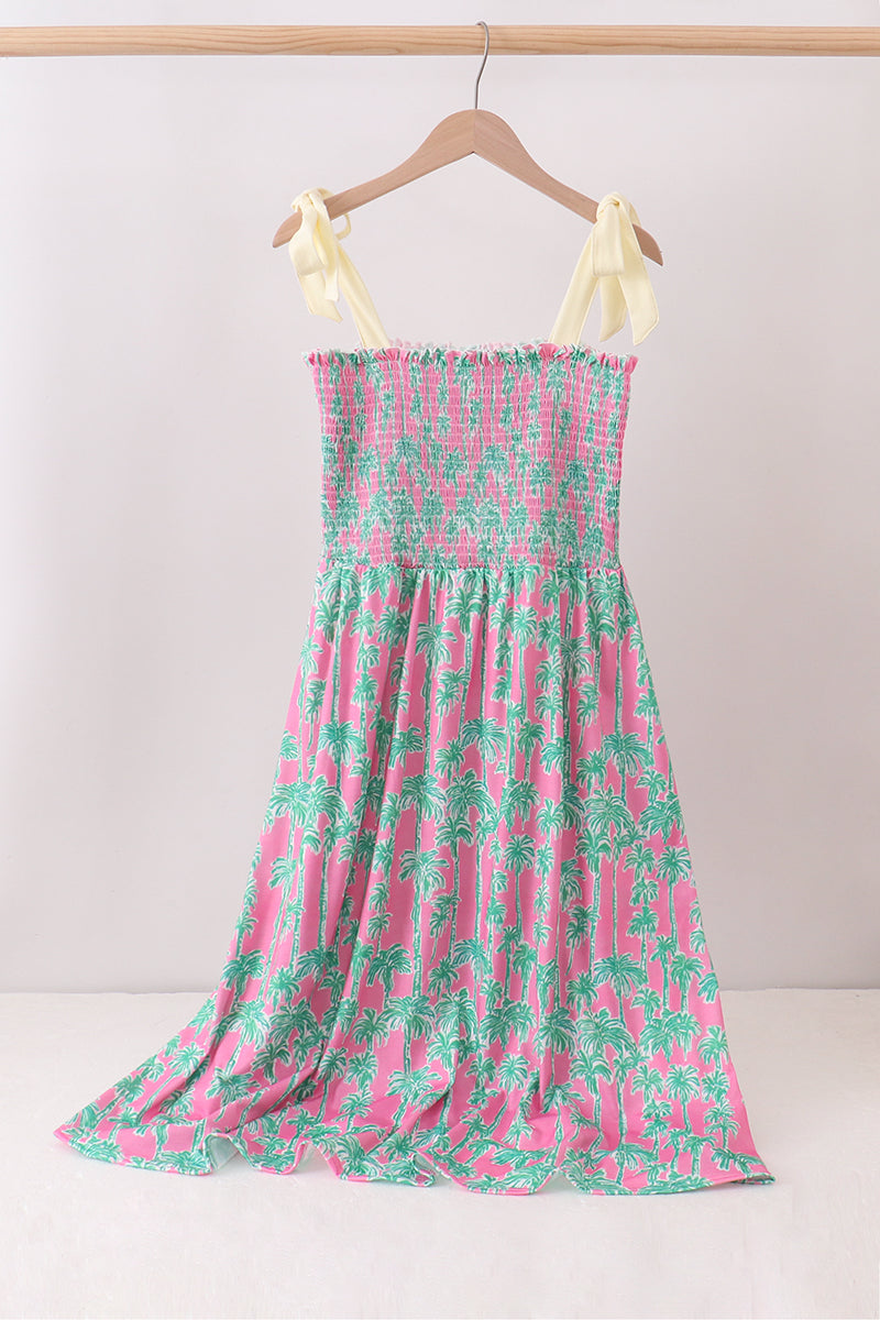 Palm Tree Smocked Women Dress