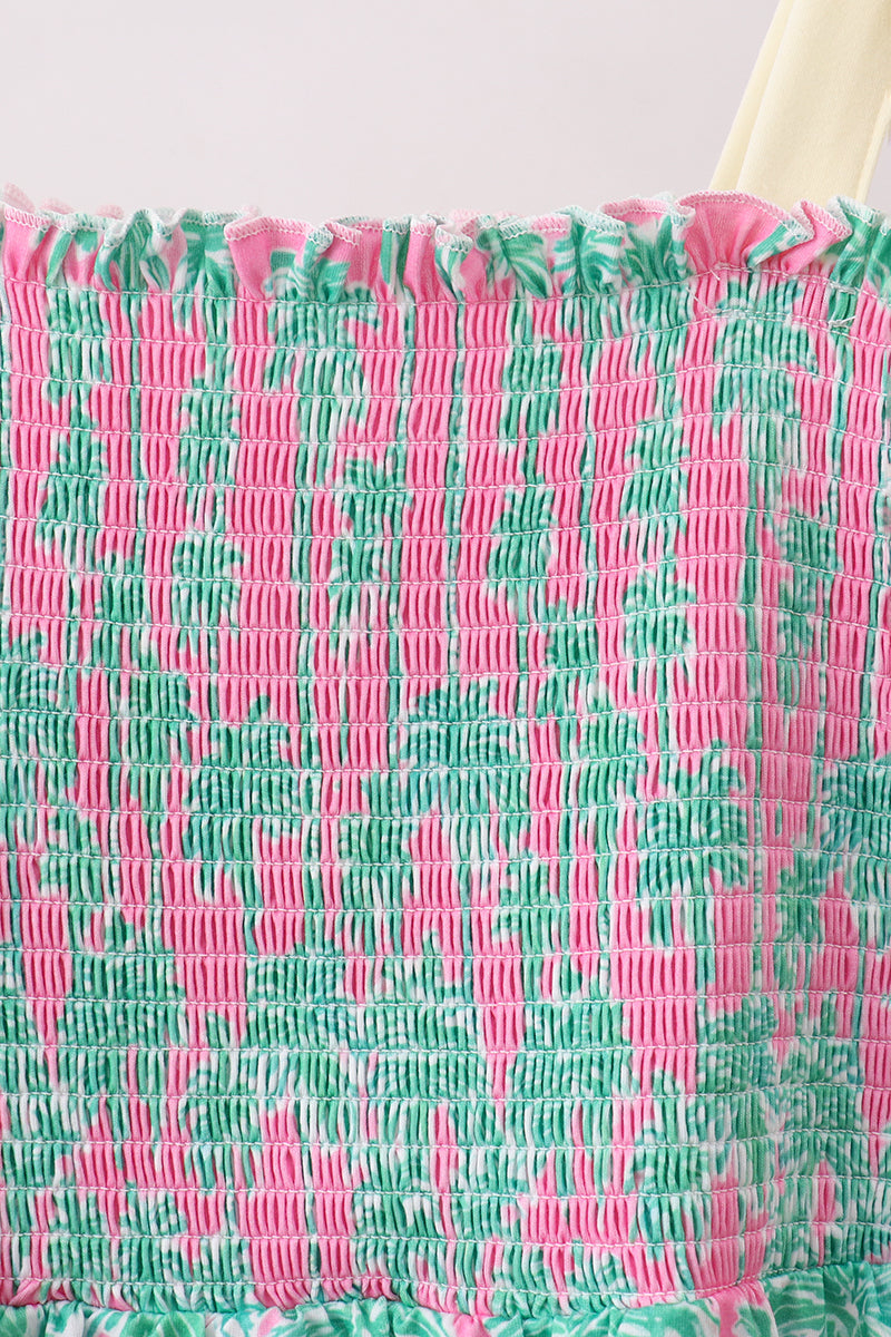 Palm Tree Smocked Women Dress
