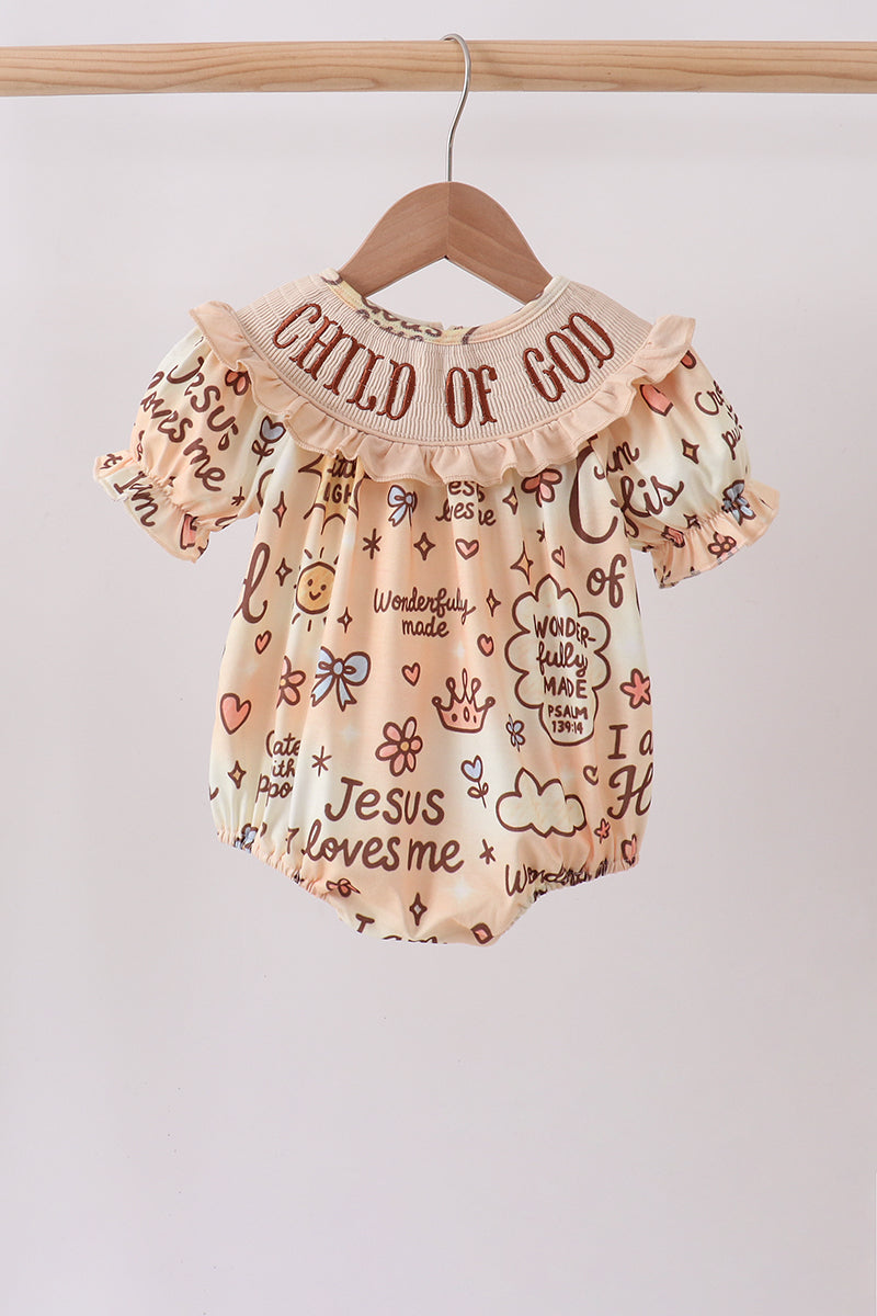 Child of God Smocked Ruffle Bubble