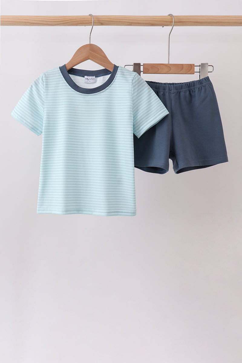 Blue Stripe Shorts Set