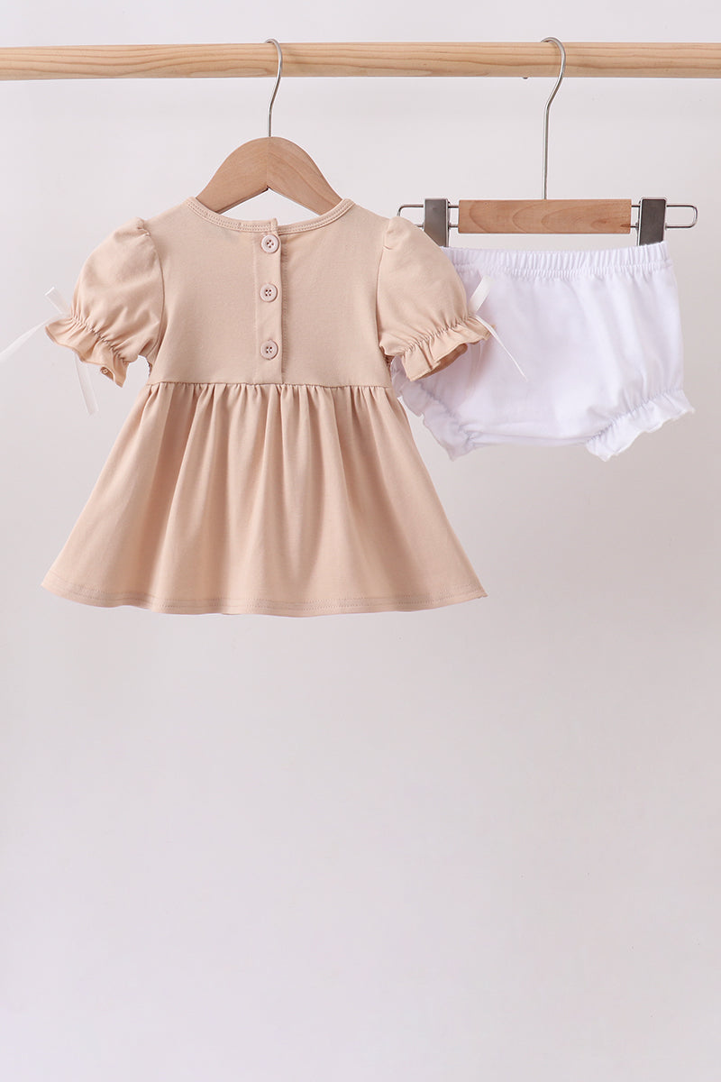 Khaki Puppy Smocked Bloomer Set