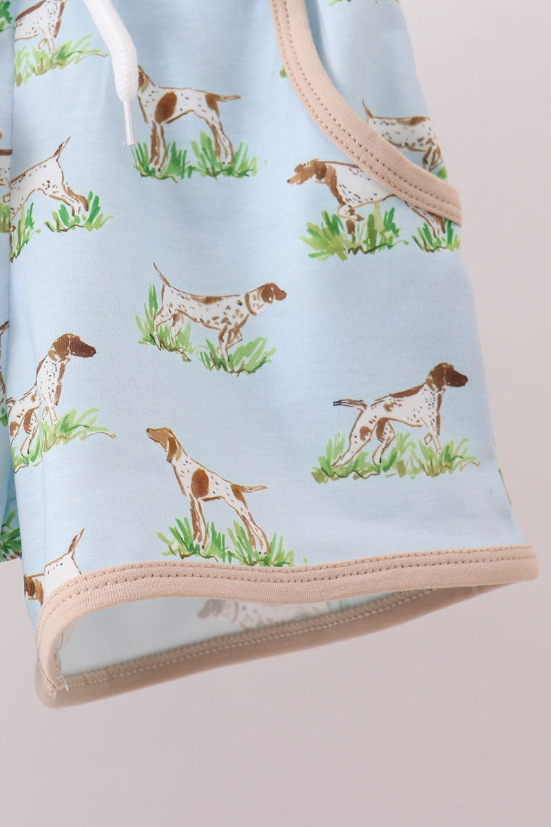 Khaki Puppy Embroidered Shorts Set