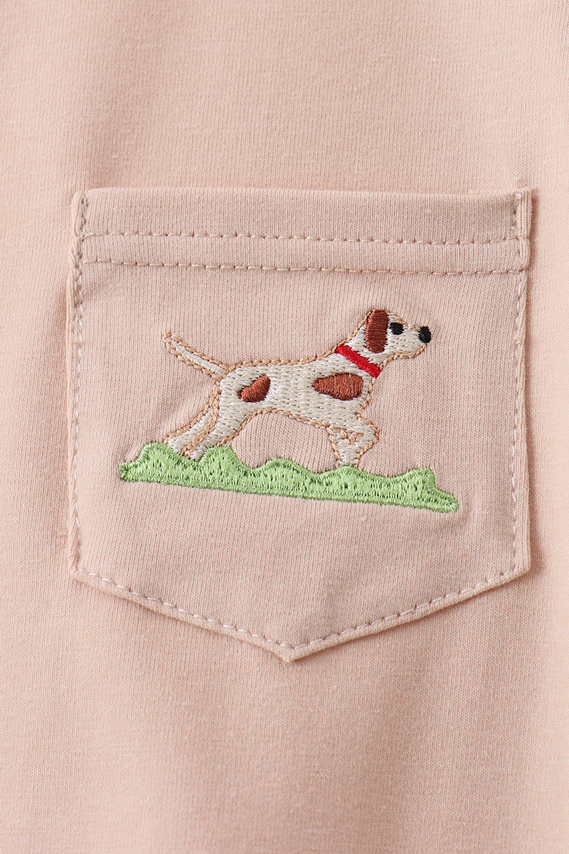 Khaki Puppy Embroidered Shorts Set