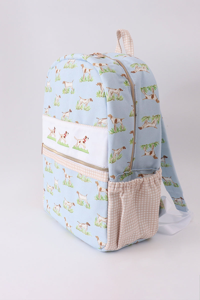Blue hunting dog embroidery backpack