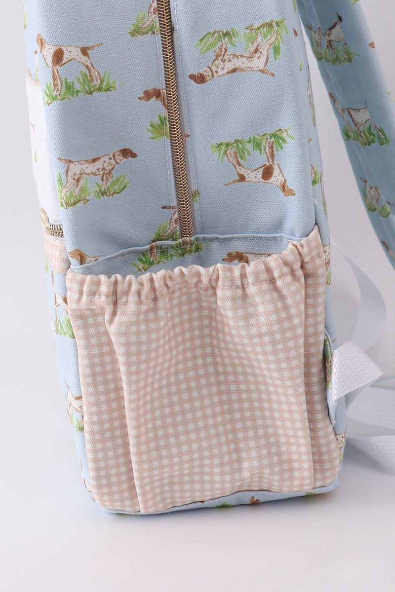 Blue hunting dog embroidery backpack