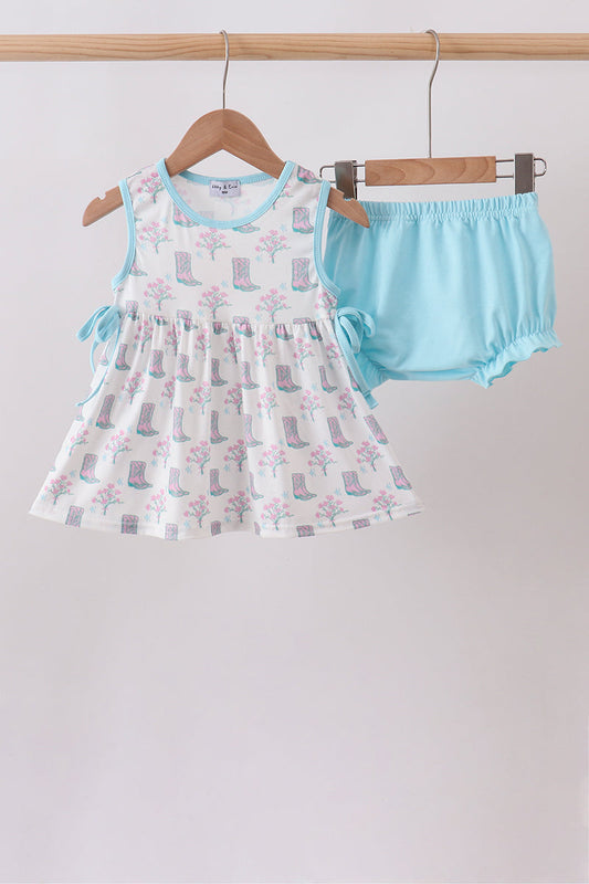 Blue Boots Print Bloomer Set