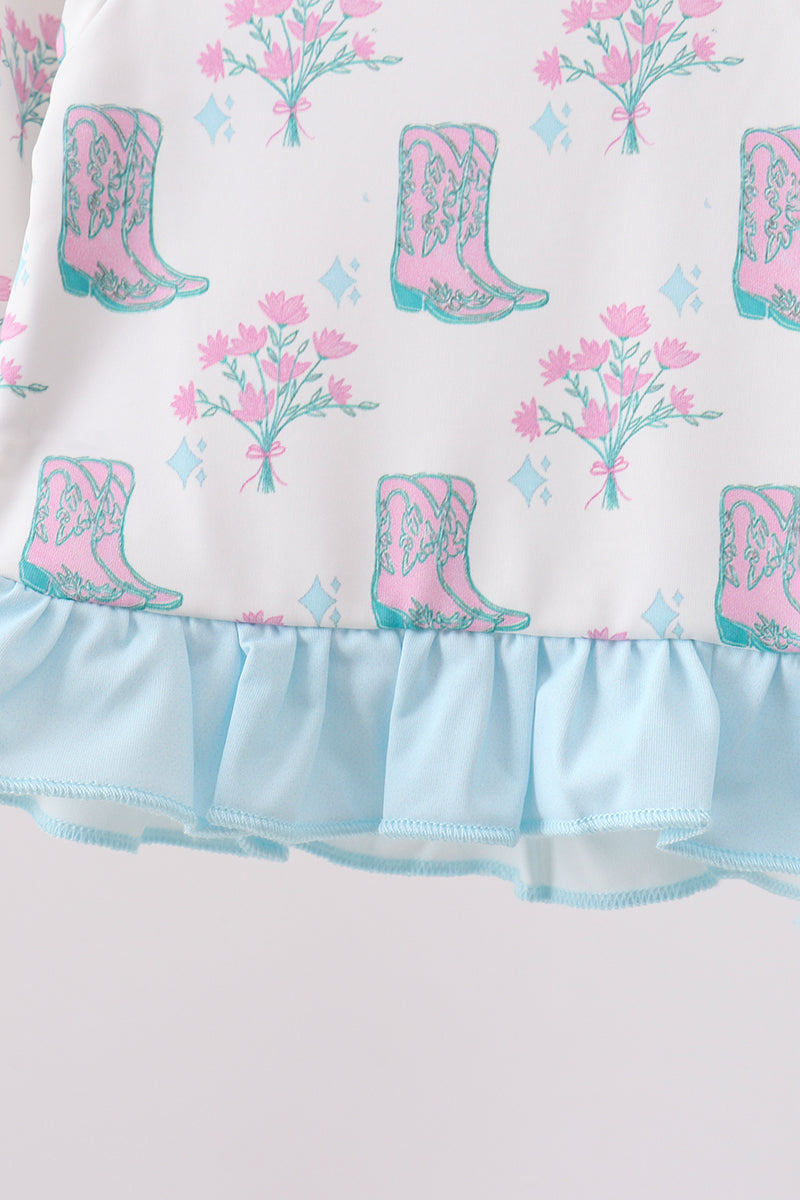 Blue Boots Ruffle Rashguard Set