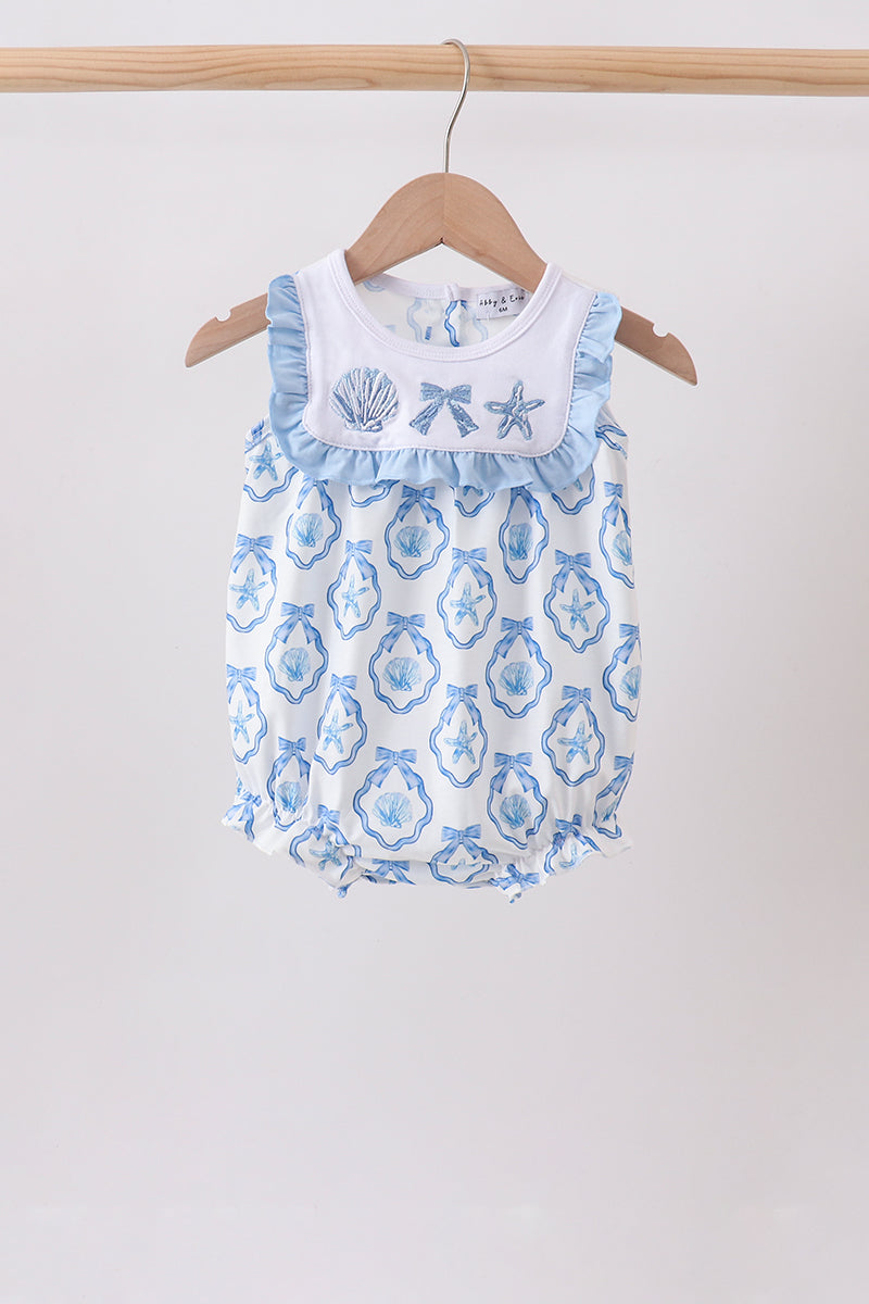 Blue Shells Embroidered Ruffle Bubble