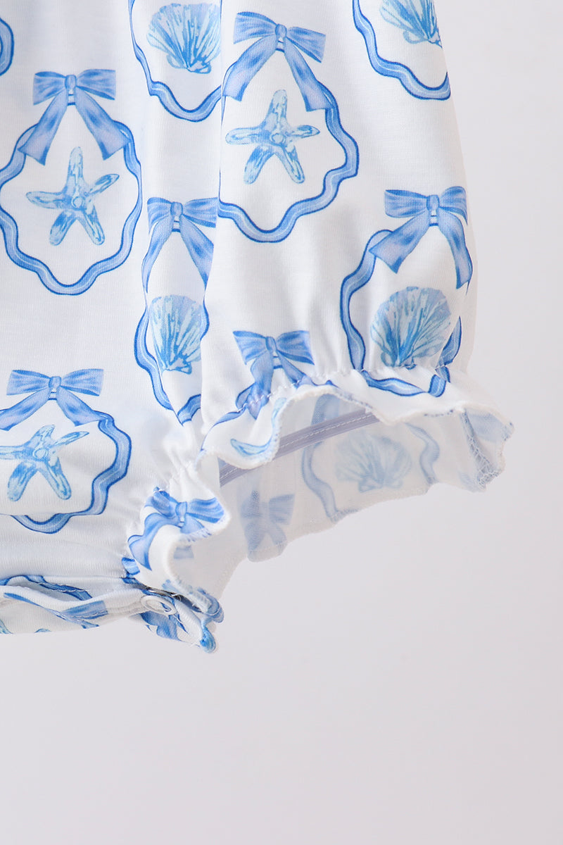 Blue Shells Embroidered Ruffle Bubble