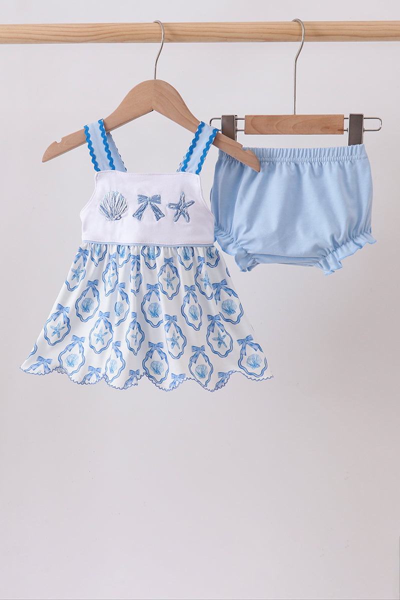 Blue Shells Embroidered Bloomer Set
