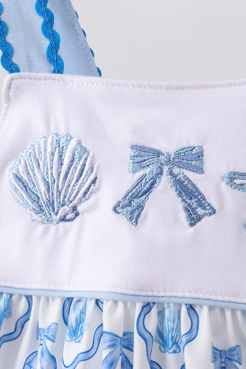 Blue Shells Embroidered Bloomer Set