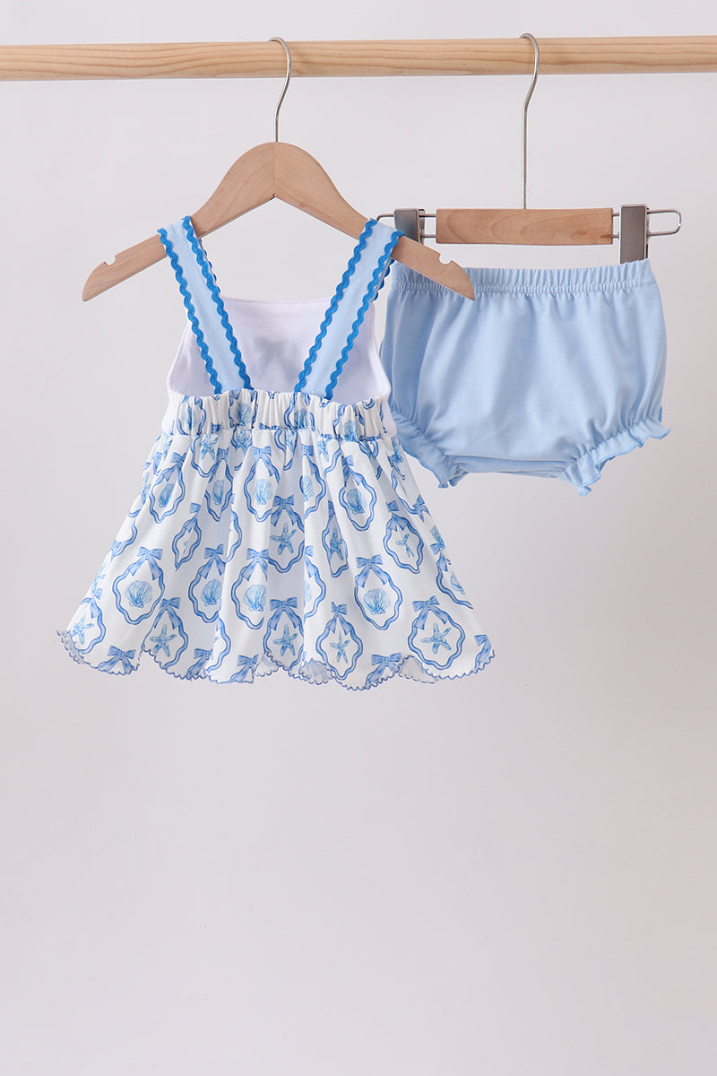 Blue Shells Embroidered Bloomer Set