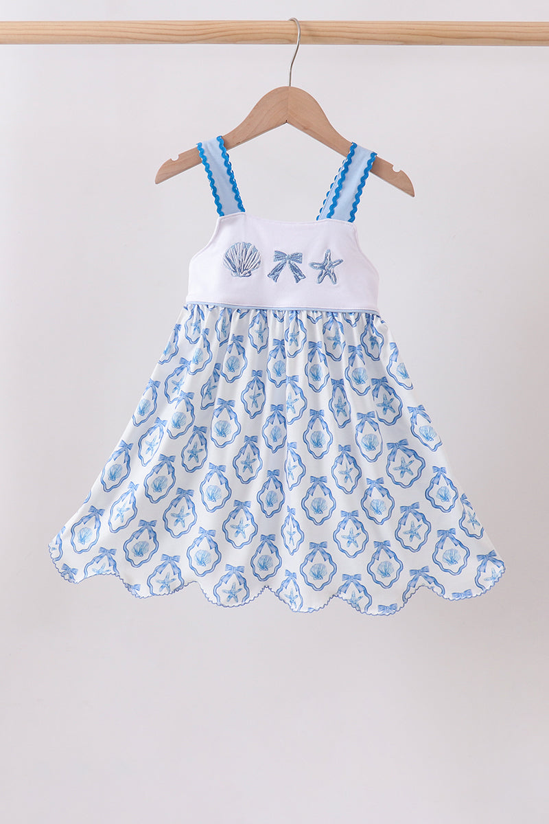 Blue Shells Embroidered Dress