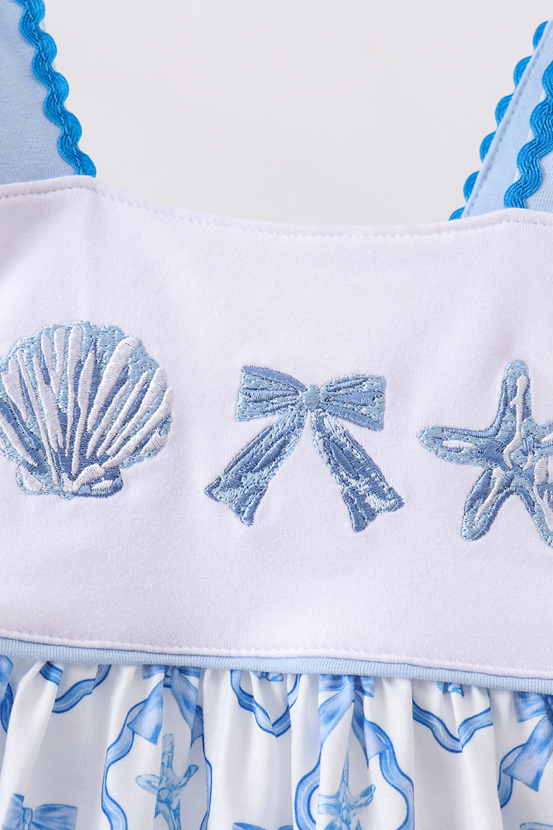 Blue Shells Embroidered Dress