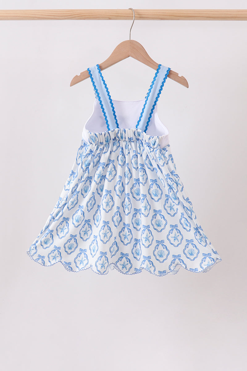 Blue Shells Embroidered Dress