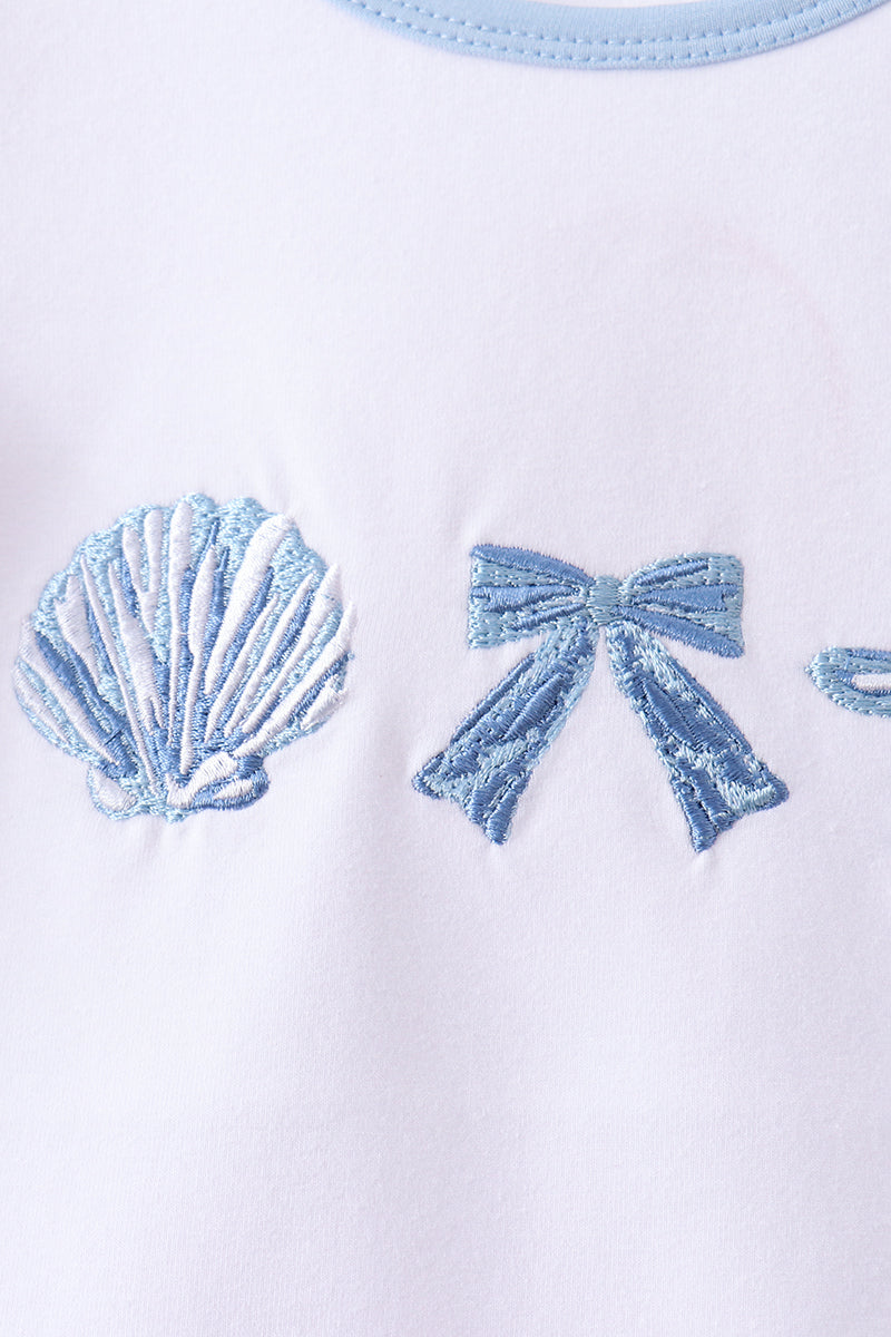 Blue Shells Embroidered Ruffle Shorts Set