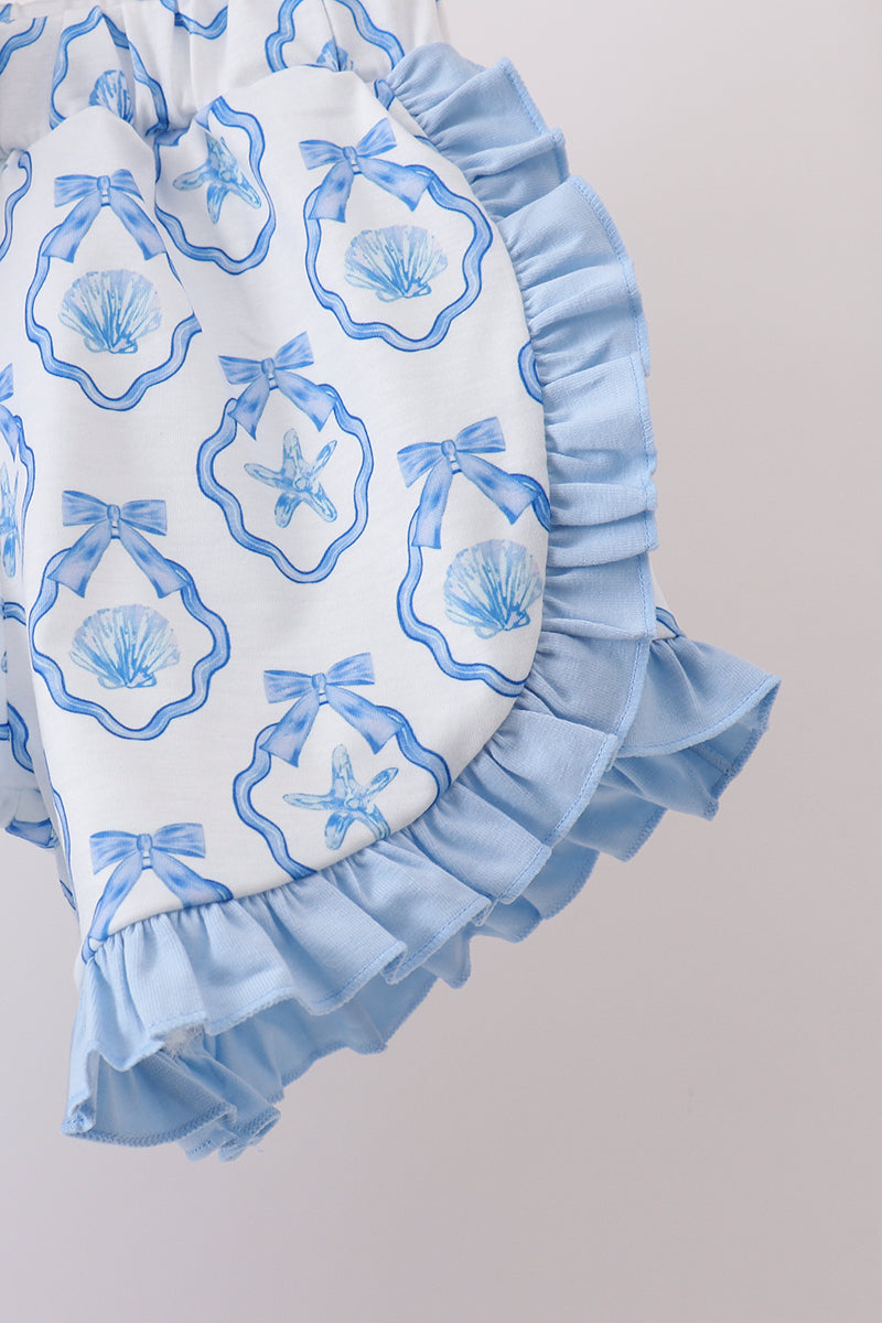 Blue Shells Embroidered Ruffle Shorts Set