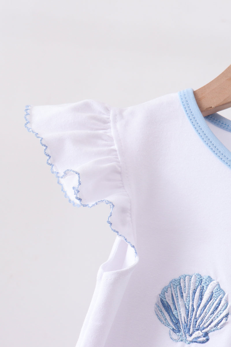 Blue Shells Embroidered Ruffle Shorts Set