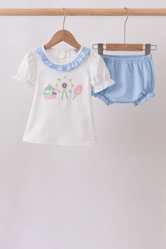 Blue Carousel Embroidered Bloomer Set