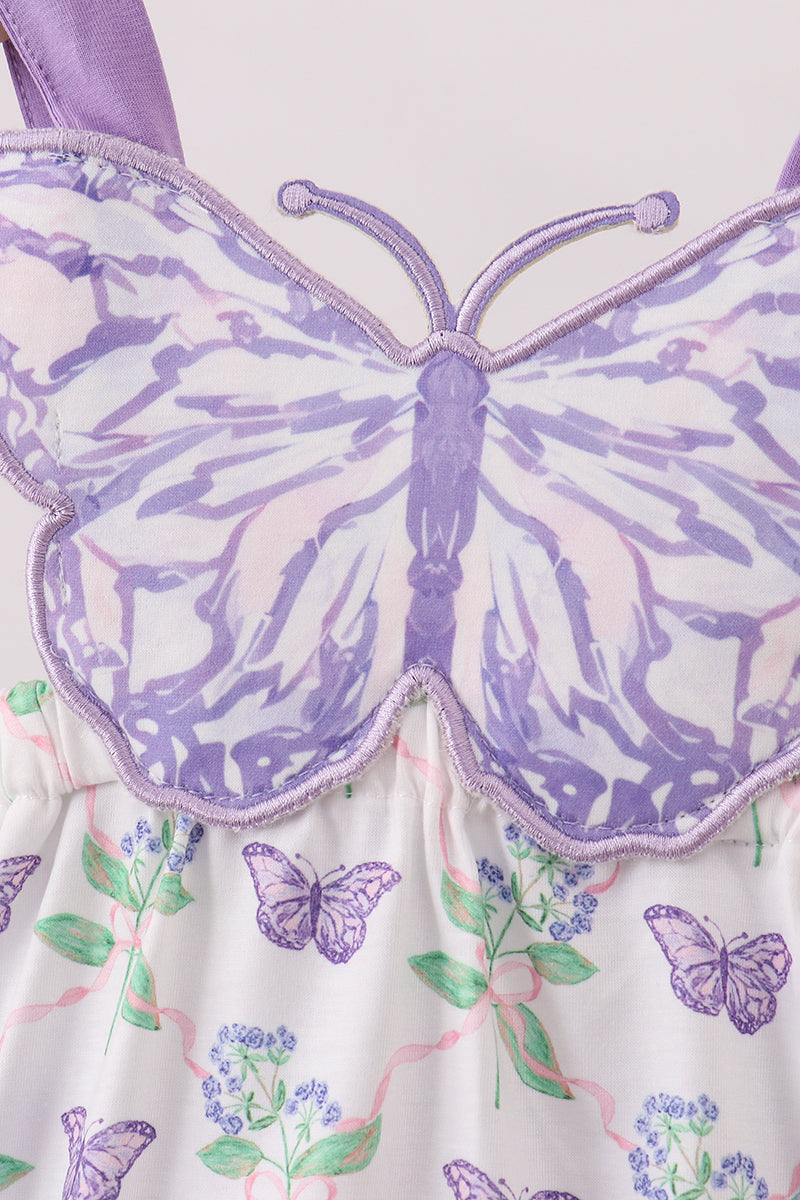 Purple Butterfly Applique Ruffle Bubble
