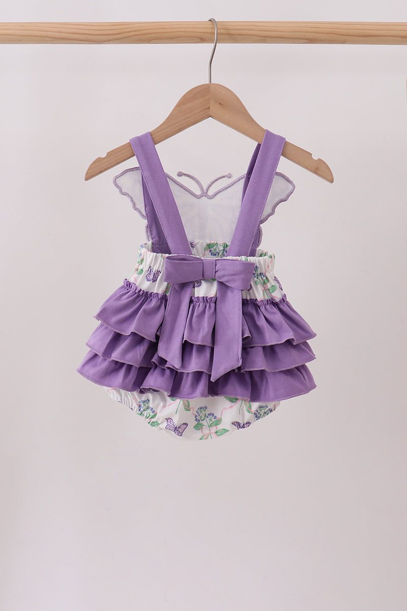 Purple Butterfly Applique Ruffle Bubble