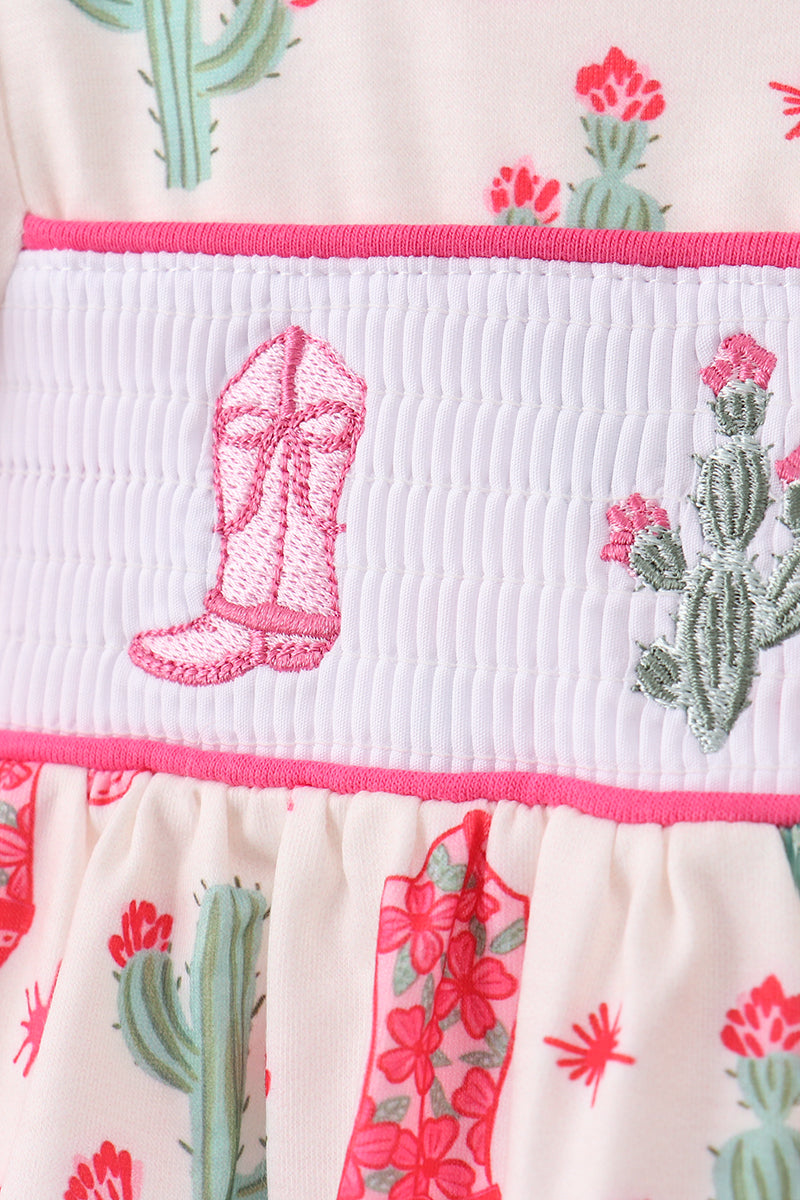 Pink Boots Smocked Bloomer Set