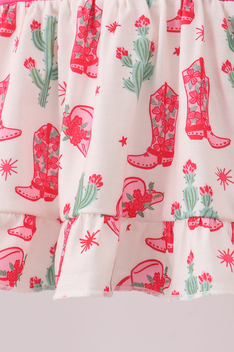 Pink Boots Smocked Bloomer Set
