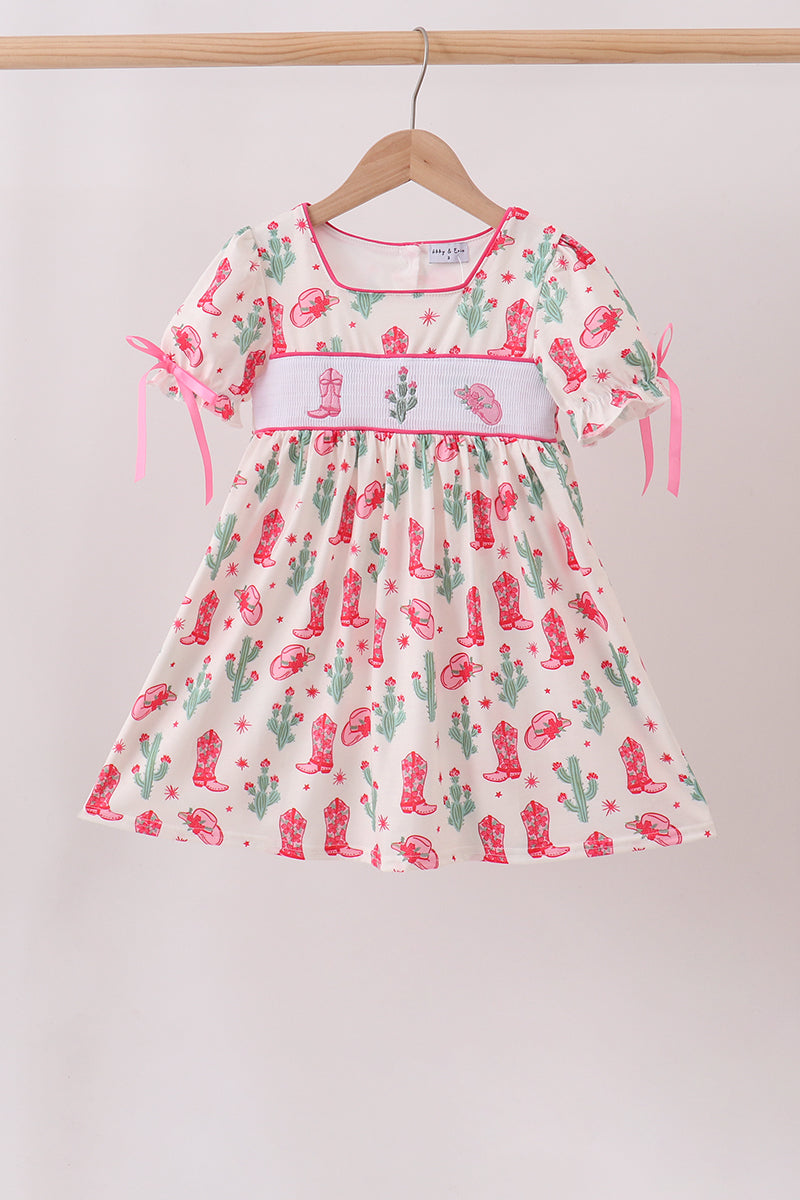 Pink Boots Smocked Dress