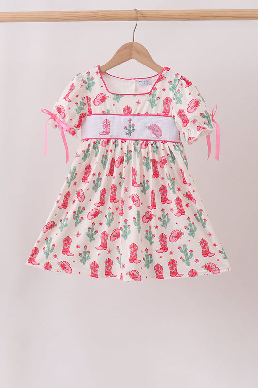 Pink Boots Smocked Dress