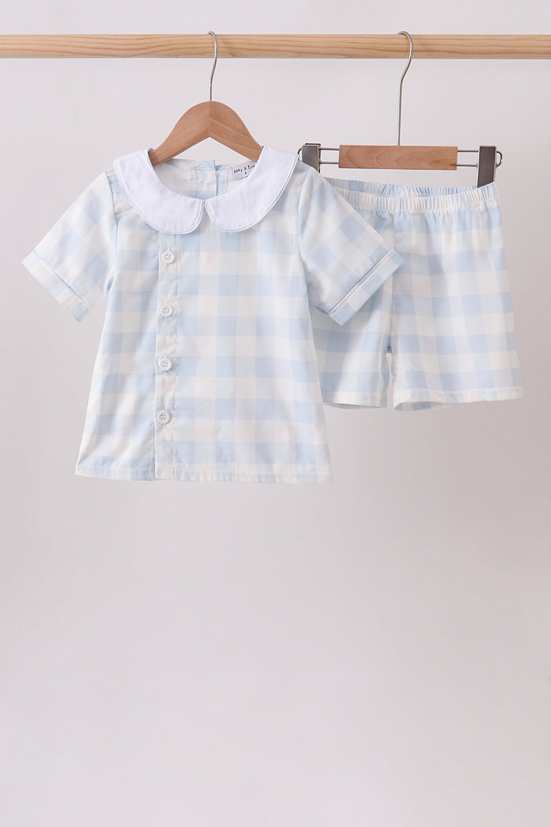 Blue Gingham Shorts Set