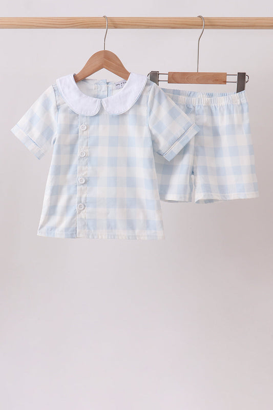 Blue Gingham Shorts Set
