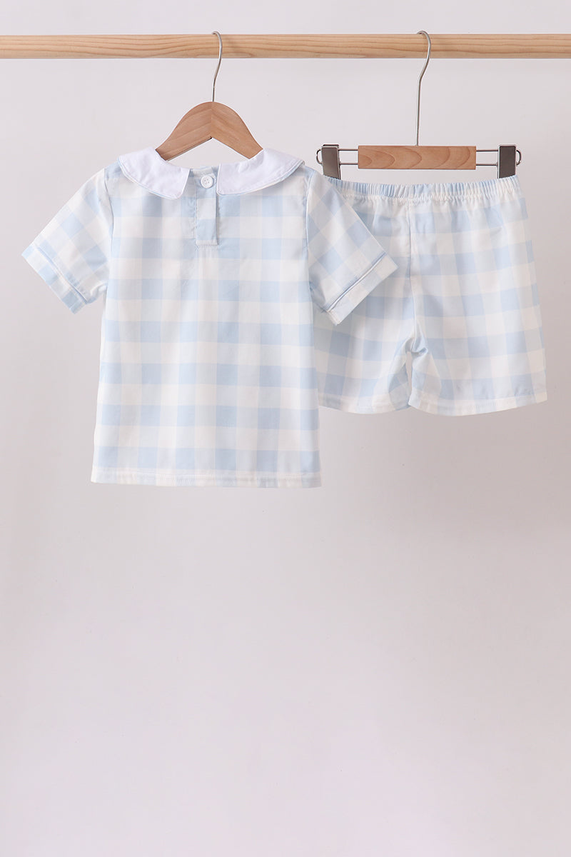 Blue Gingham Shorts Set